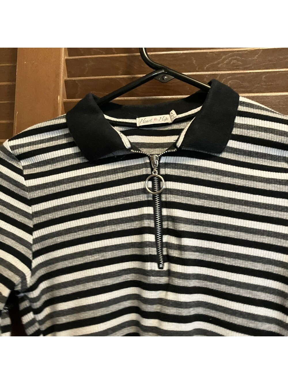 Skater Grunge Emo Sz S Quarter Zip Striped Collar Long Sleeve Tee Skate Girl